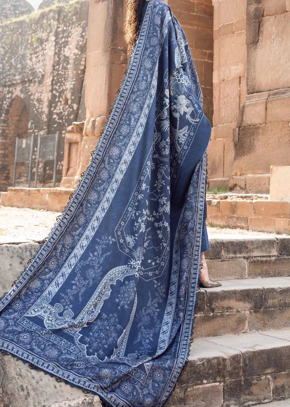 Grace Z-(W768) - Stitched Embroidered 3pc Marina Dress With Printed Shawl.