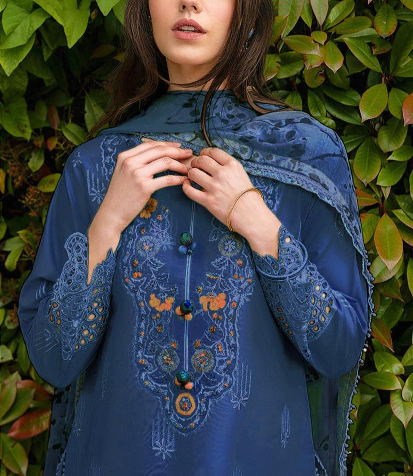 Grace S1204-Embroidered 3pc Lawn dress with Printed Munar Dupatta.