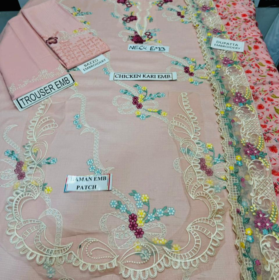 Grace S1164-Embroidered 3pc CHIKANKARI Lawn Dress With Printed Munar Dupatta.