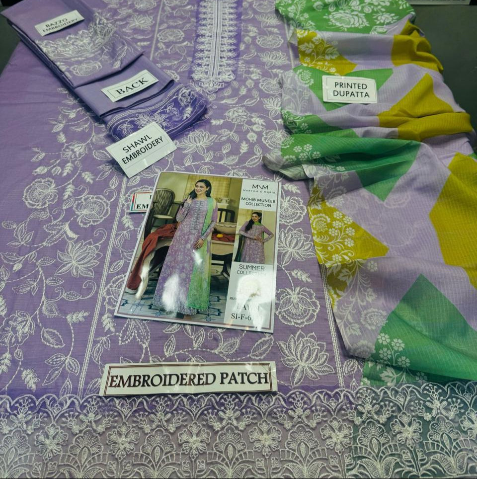 Grace S1163-Embroidered 3pc Lawn Dress With Printed Munar Dupatta.