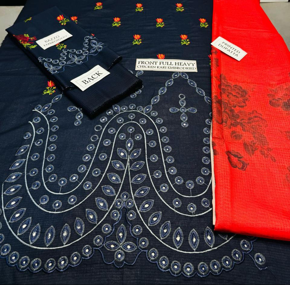 Grace S1158-Embroidered 3pc CHIKANKARI Lawn Dress With Printed Munar Dupatta.