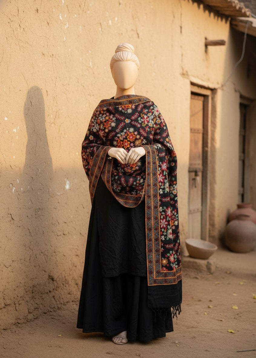 Sarinnah Premium D78-Luxury Formal Heavy Embroidered Karandi Shawl.