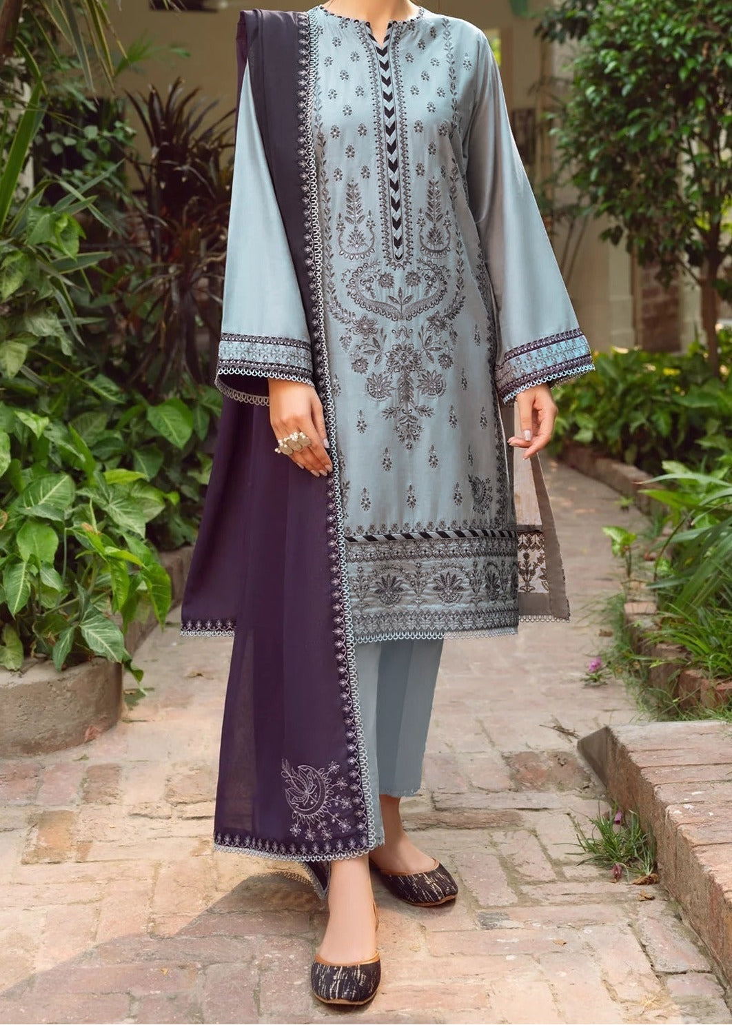 Grace W827-Embroidered 3pc Marina Dress With Embroidered Marina Shawl.