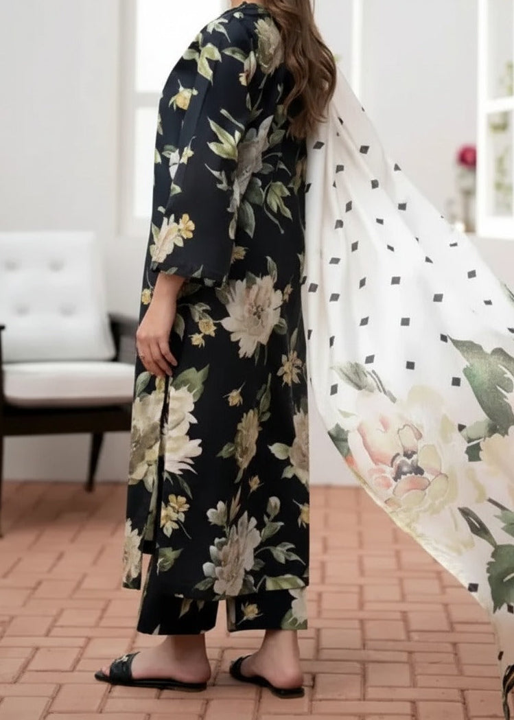 Grace W868 - Digital Printed 3pc Karandi Dress With Digital Printed Karandi Shawl.