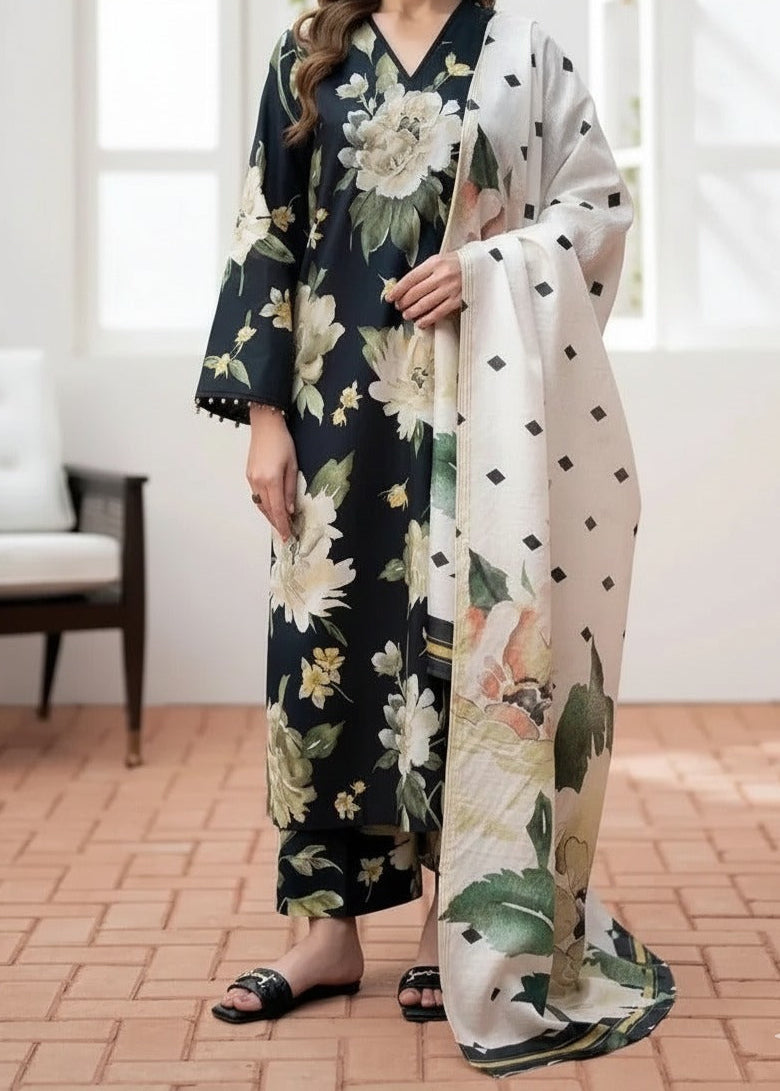 Grace W868 - Digital Printed 3pc Karandi Dress With Digital Printed Karandi Shawl.