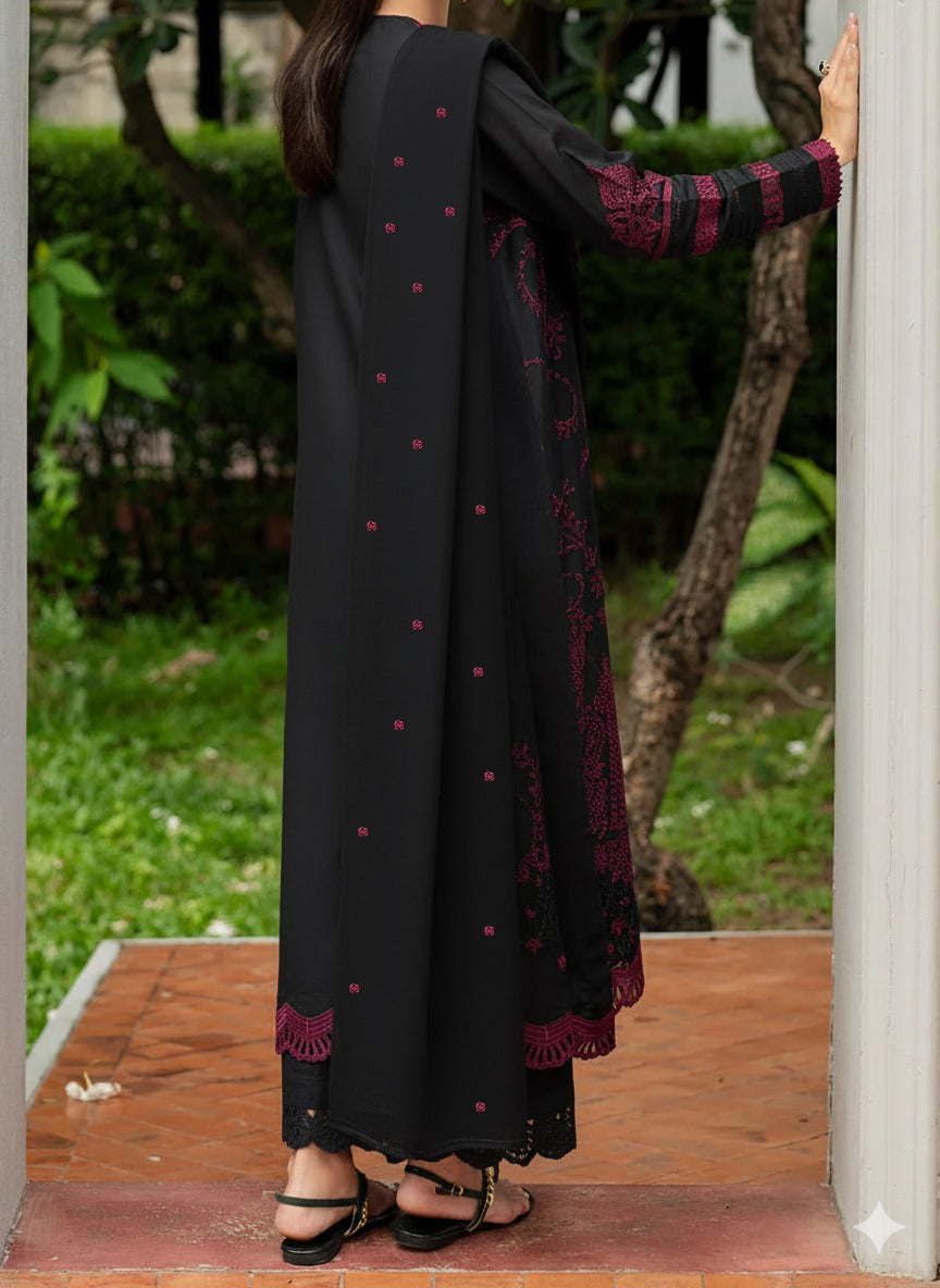 Grace Z-(W850) - Stitched Embroidered 3pc Marina Dress With Embroidered Chiffon Dupatta.