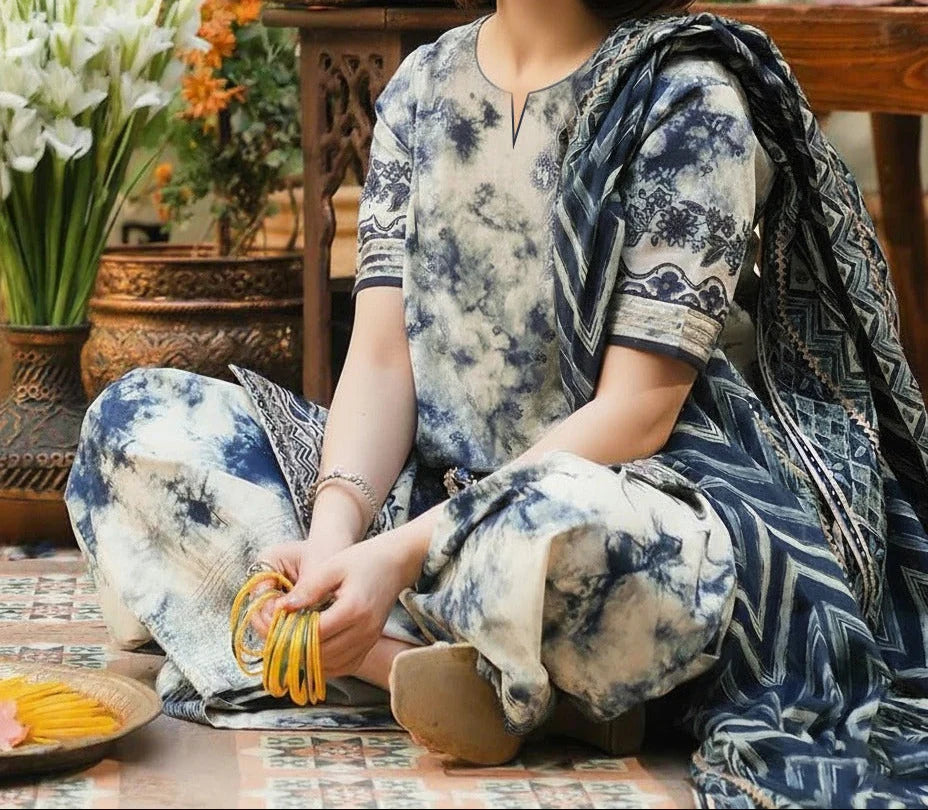 Grace Z-(W873 ) - Stitched Digital Printed 3pc Karandi Dress With Digital Printed Karandi Shawl.