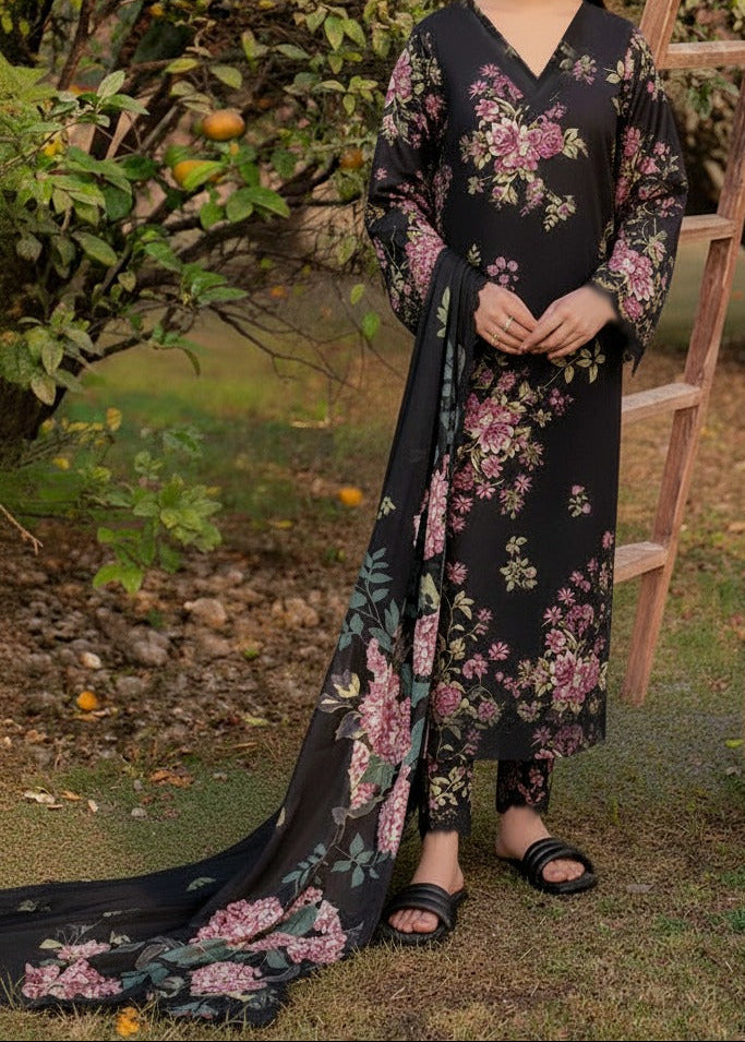 Grace W879 - Digital Printed 3pc Karandi Dress With Digital Printed Karandi Shawl.
