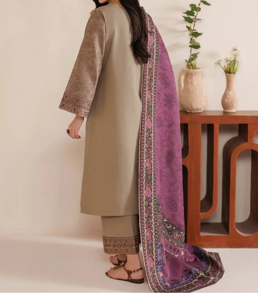 Grace W755 - Embroidered 3pc Marina Dress With Printed Shawl.