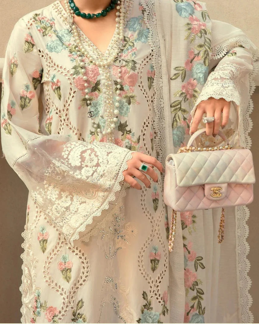 Grace Z-(S1315)- Stitched Embroidered 3pc Lawn Dress With Embroidered Organza Dupatta.