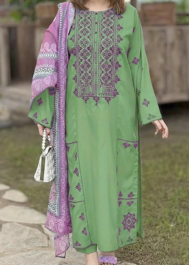 Grace Z-(S1295)- Stitched Embroidered 3pc Lawn Dress With Printed Lawn Dupatta.