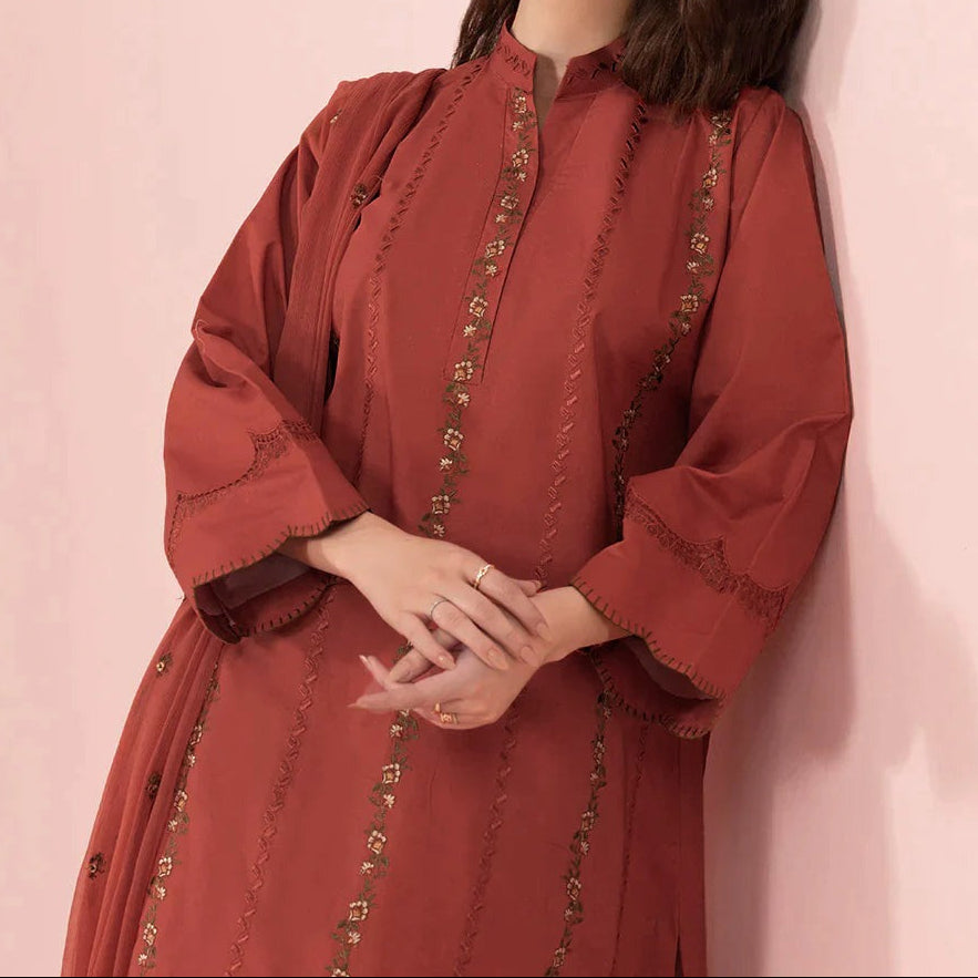 Grace S587-Embroidered 3pc Lawn dress with Embroidered chiffon dupatta.