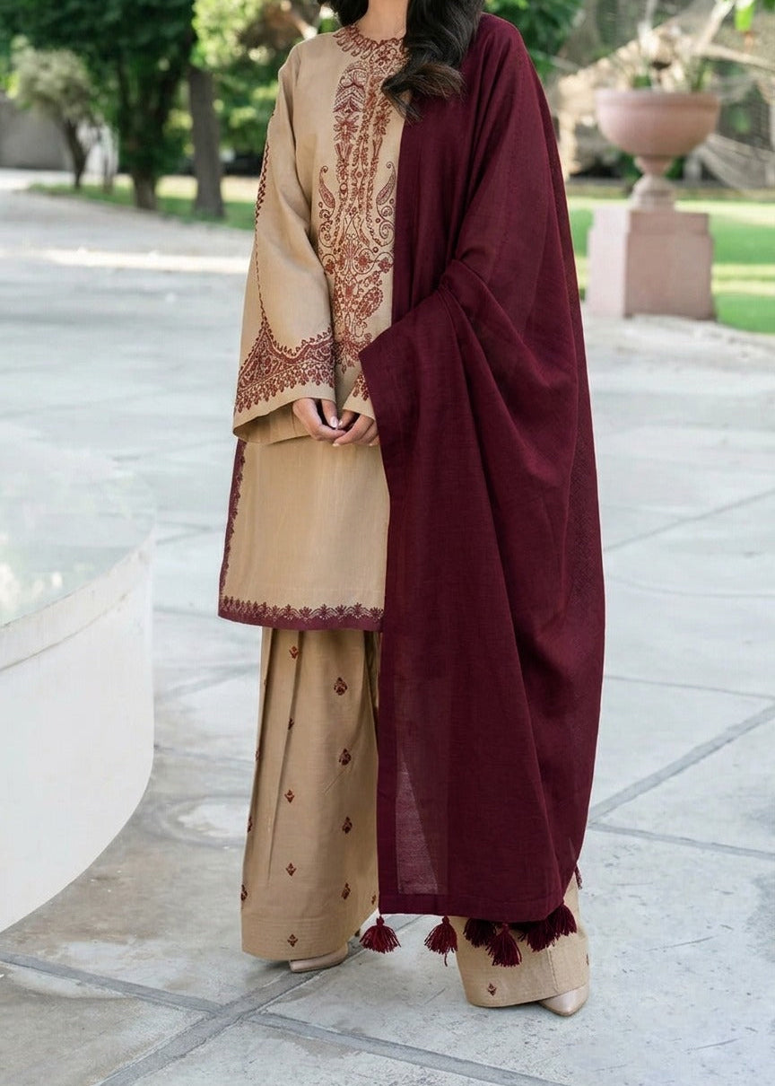 Grace W1029-Embroidered 3pc Marina Dress With Printed Shawl.
