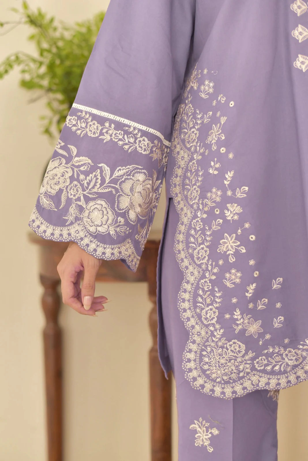 Grace Z-(S1370 ) - Stitched Embroidered 3pc Lawn Dress With Printed Chiffon Dupatta.