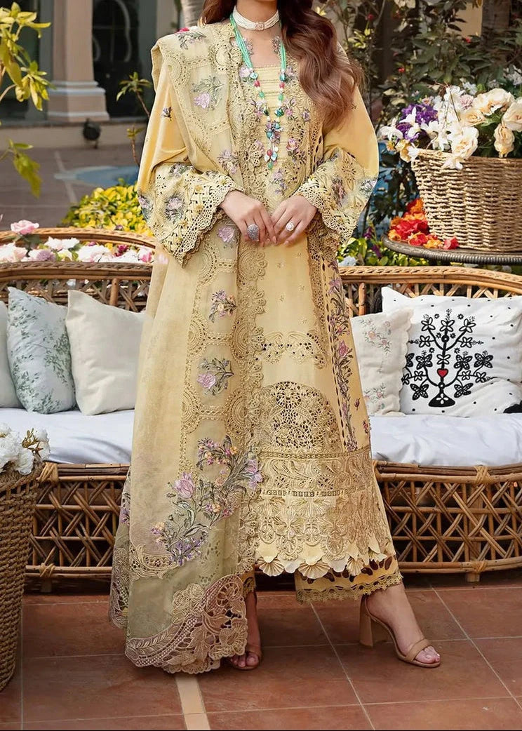 Grace Z-(W1076) - Stitched Embroidered 3pc Marina Dress With Embroidered Khadi Net Dupatta.