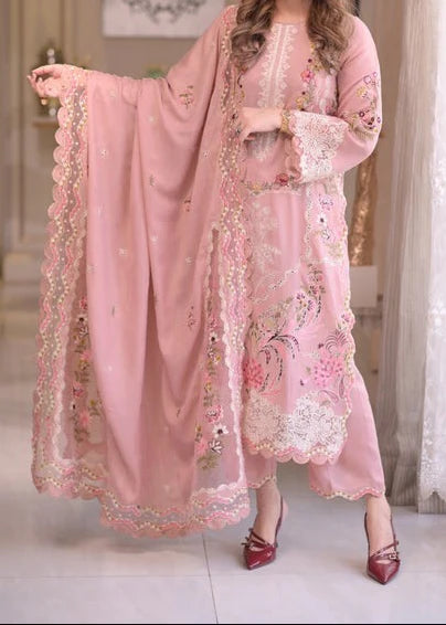 Grace Z-(S1378) - Stitched Embroidered 3pc Lawn Dress With Embroidered Cotton Net Dupatta.