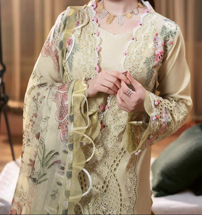 Grace S1449 - Embroidered 3pc CHIKANKARI Lawn Dress With Printed Lawn Dupatta.
