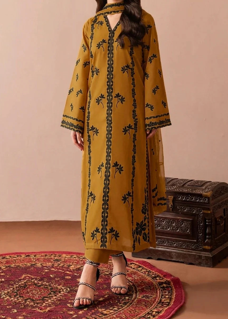 Grace Z-(S1461) - Stitched Embroidered 3pc Lawn Dress With Embroidered Chiffon Dupatta.