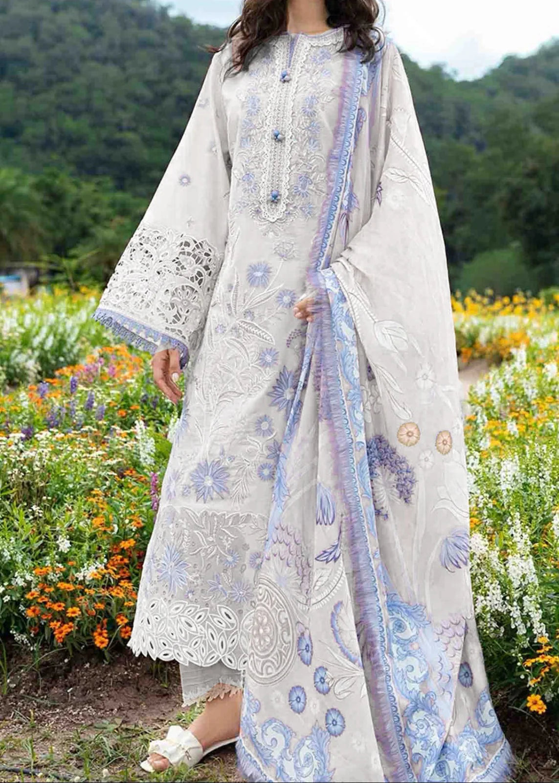Grace Z-(S1462) - Stitched Embroidered 3pc Lawn Dress With Printed Lawn Dupatta.