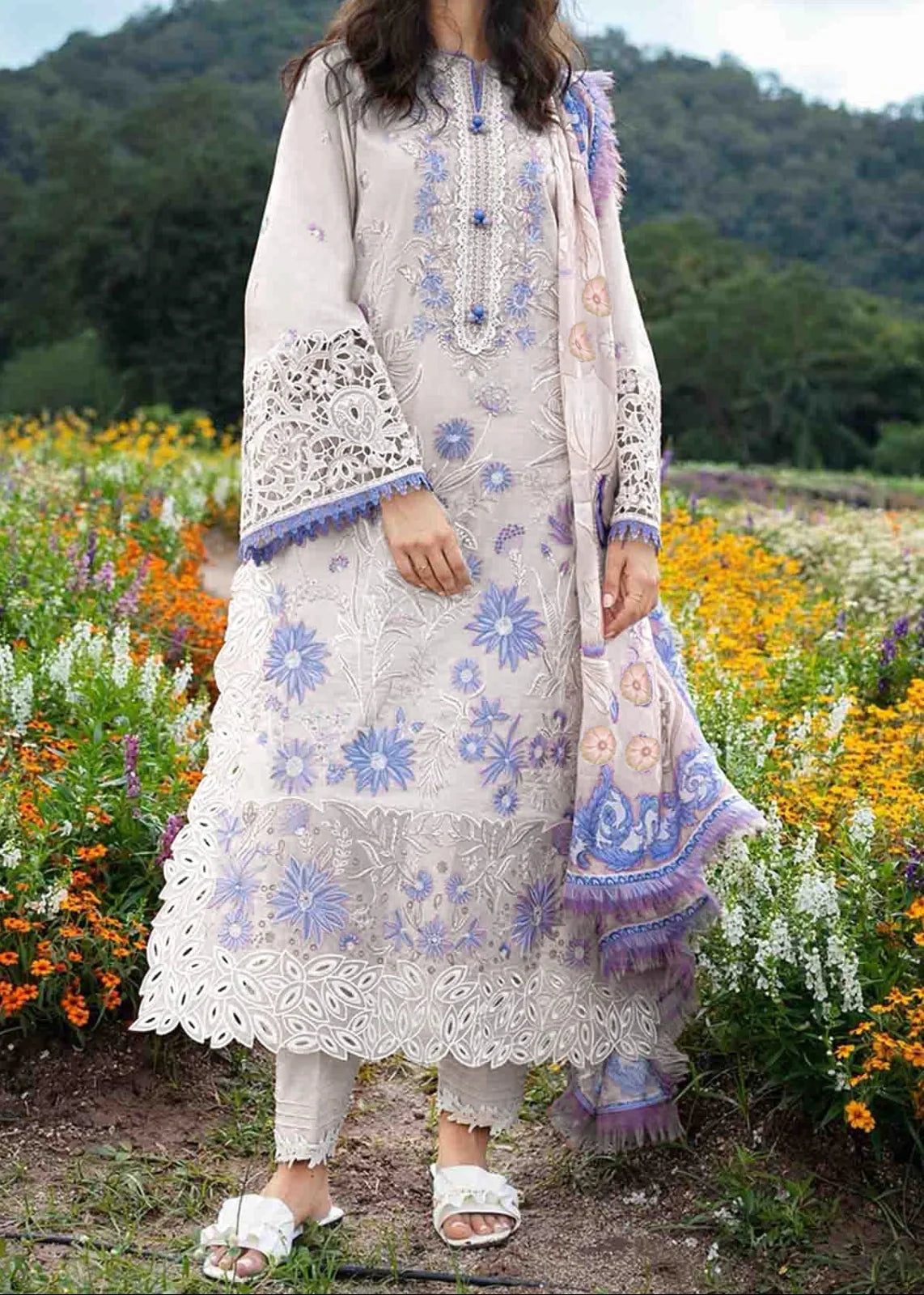 Grace Z-(S1462) - Stitched Embroidered 3pc Lawn Dress With Printed Lawn Dupatta.