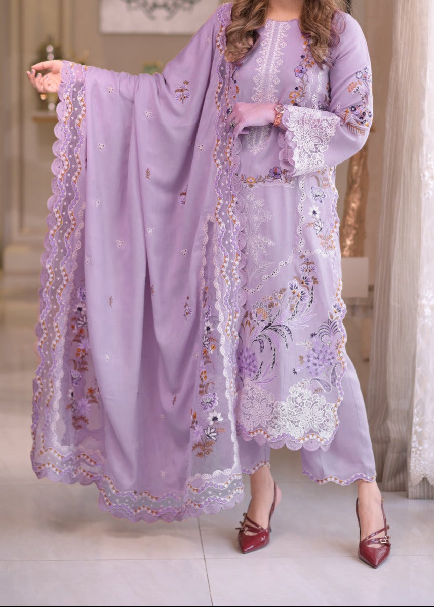 Grace S1482 - Embroidered 3pc CHIKANKARI Lawn Dress With Embroidered Cotton Net Dupatta.