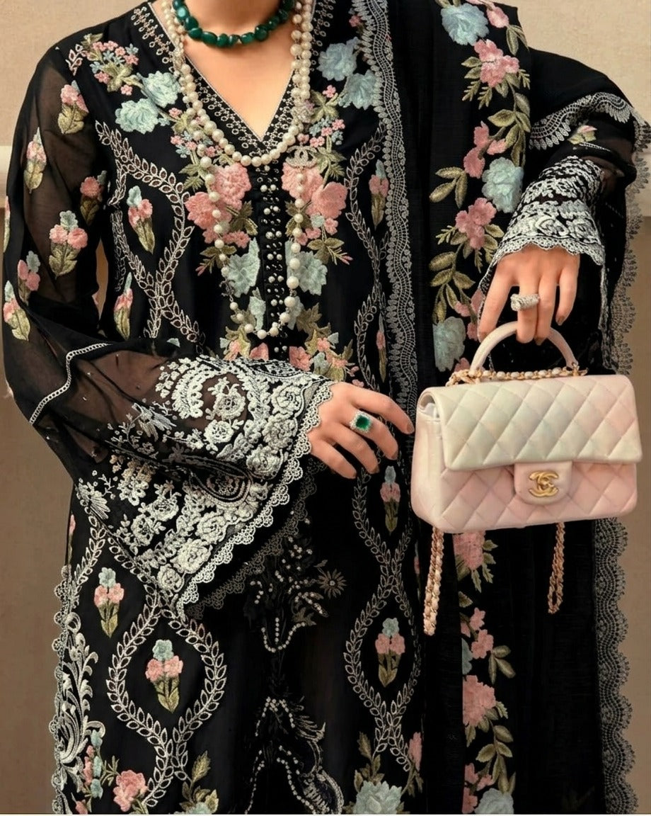 Grace S1490-Embroidered 3pc Lawn Dress With Embroidered Organza Dupatta.