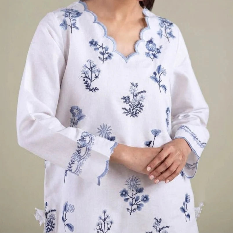 Grace Z-(S1485) - Stitched Embroidered 3pc Lawn Dress With Printed Lawn Dupatta.