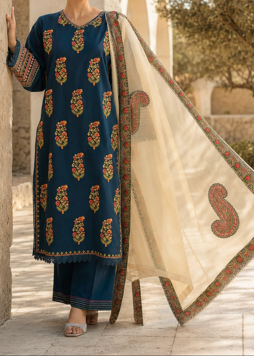 Grace S1497 - Embroidered 3pc Lawn Dress With Embroidered Chiffon Dupatta.