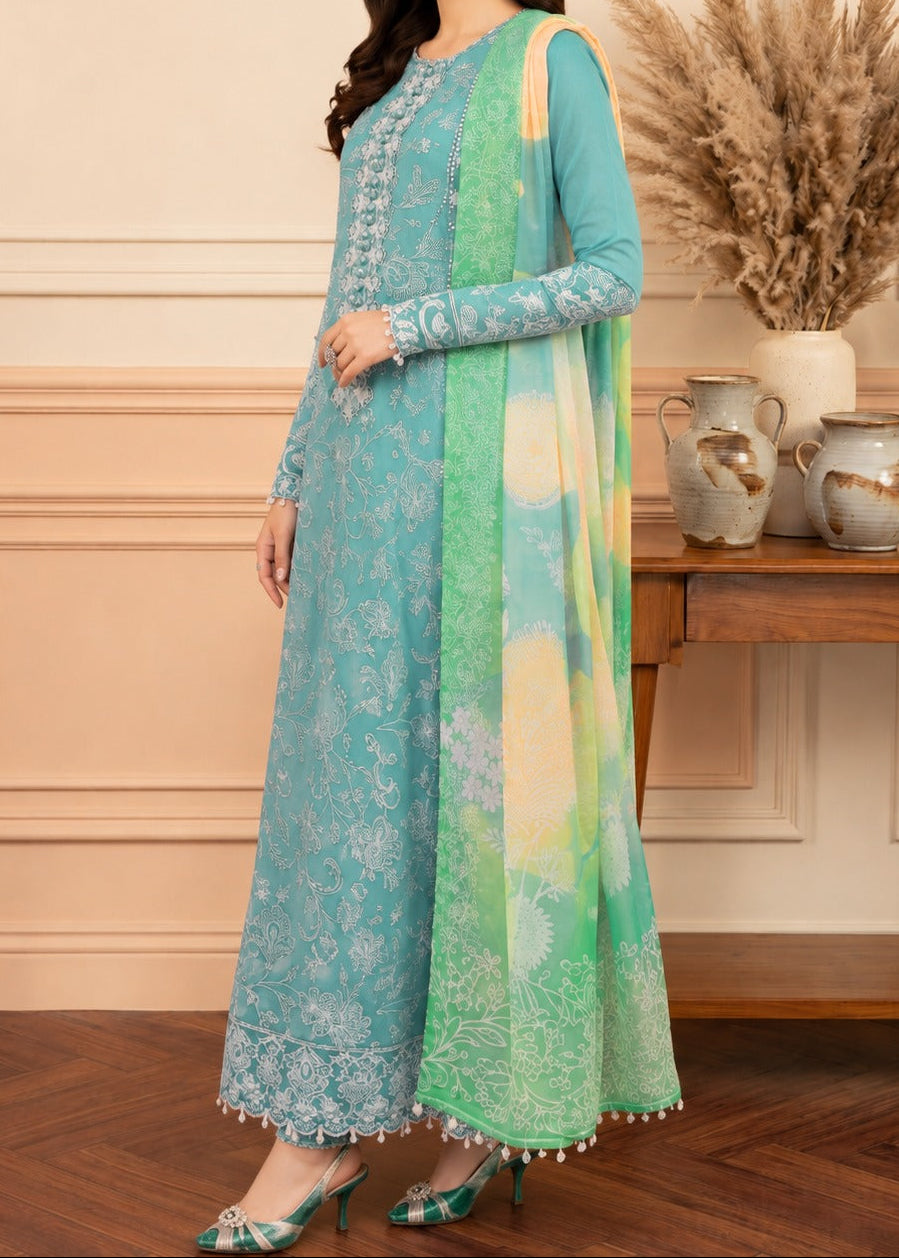 Grace S1501-Embroidered 3pc Lawn Dress With Printed Munar Dupatta.