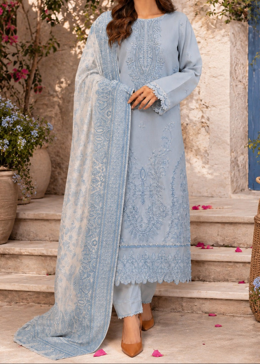 Grace S1502-Embroidered 3pc Lawn Dress With Printed Chiffon Dupatta.