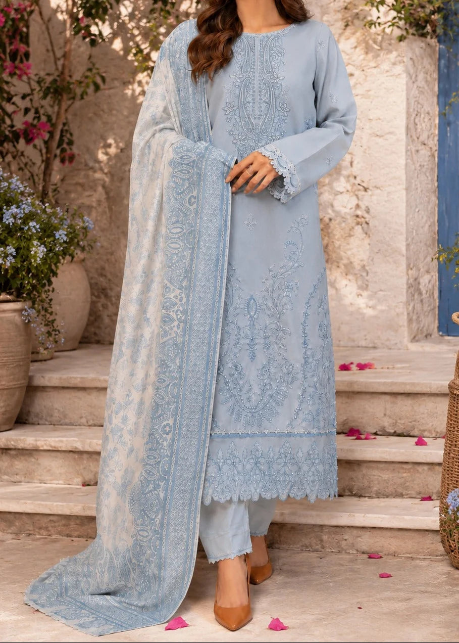 Grace W1049 - Embroidered 3pc Marina Dress With Printed Shawl.