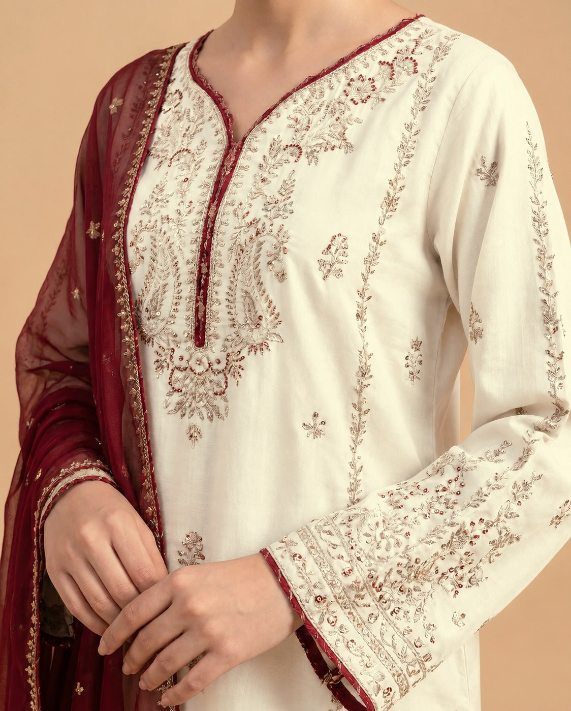 Grace W1035-Embroidered 3pc Marina Dress With Embroidered Chiffon Dupatta