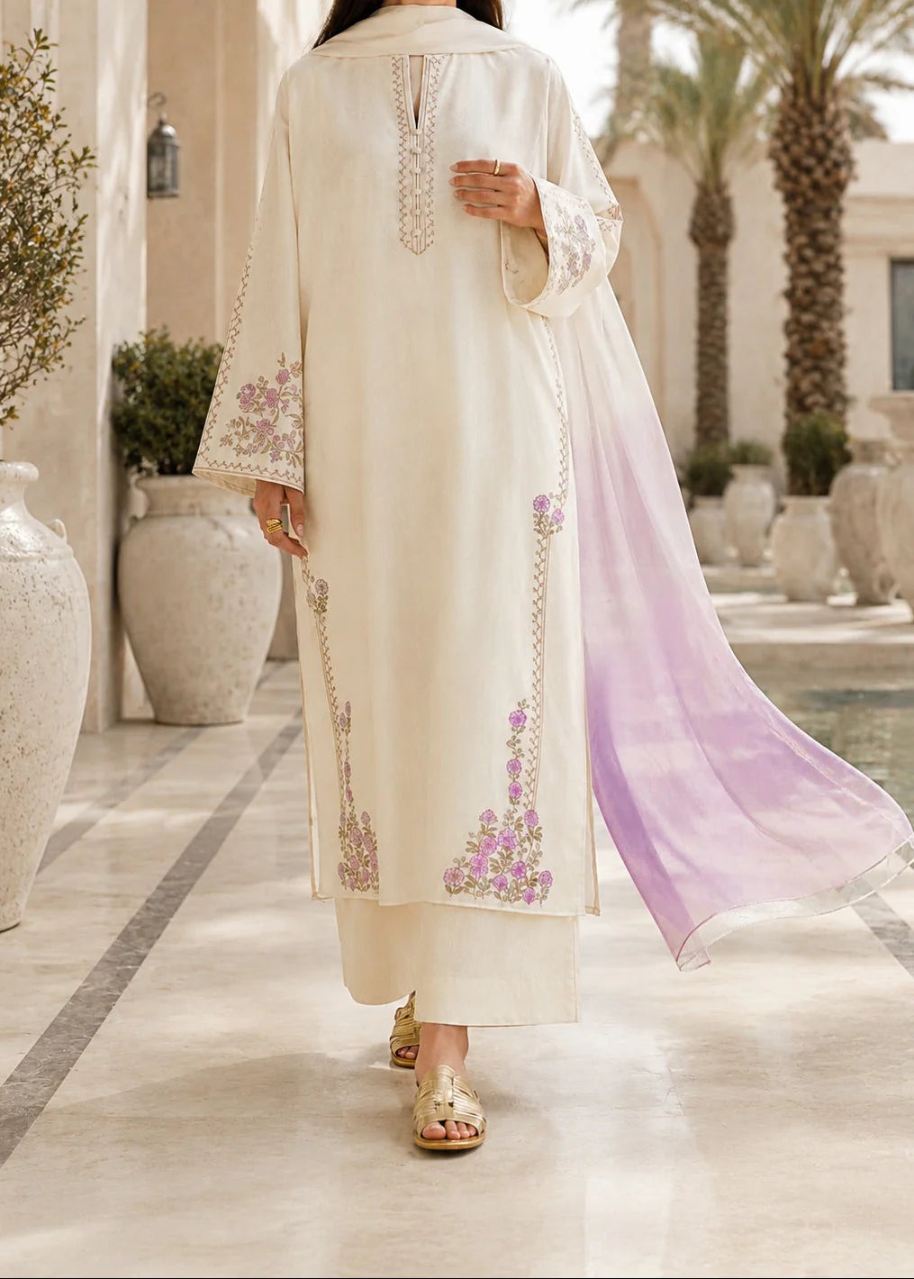 Grace Z-(S1512) - Stitched Embroidered 3pc Lawn Dress With Tie &amp; Dye Chiffon Dupatta.