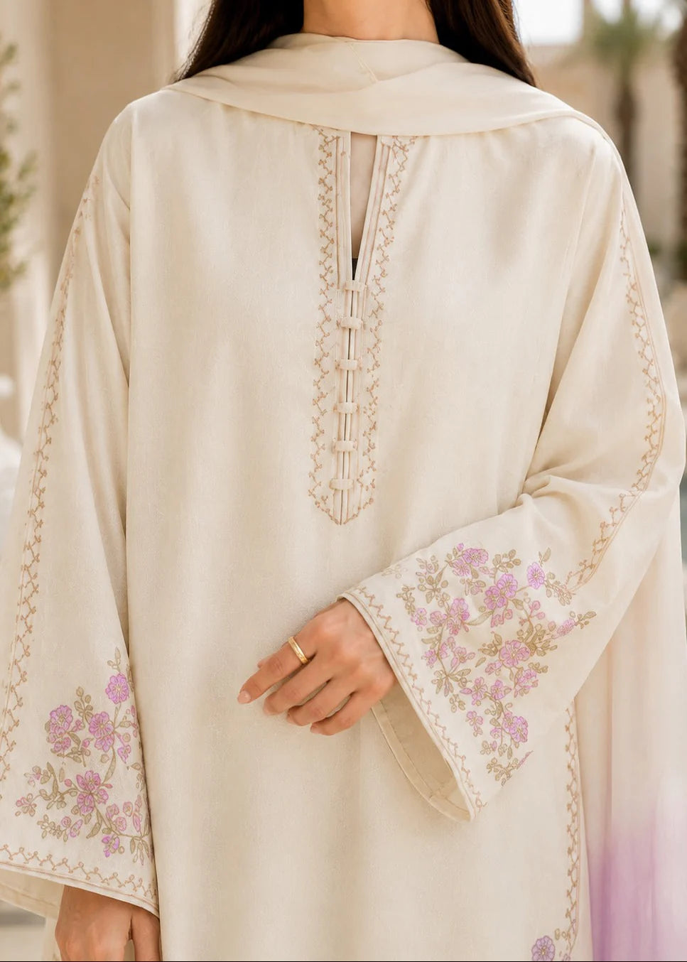 Grace Z-(S1512) - Stitched Embroidered 3pc Lawn Dress With Tie & Dye Chiffon Dupatta.