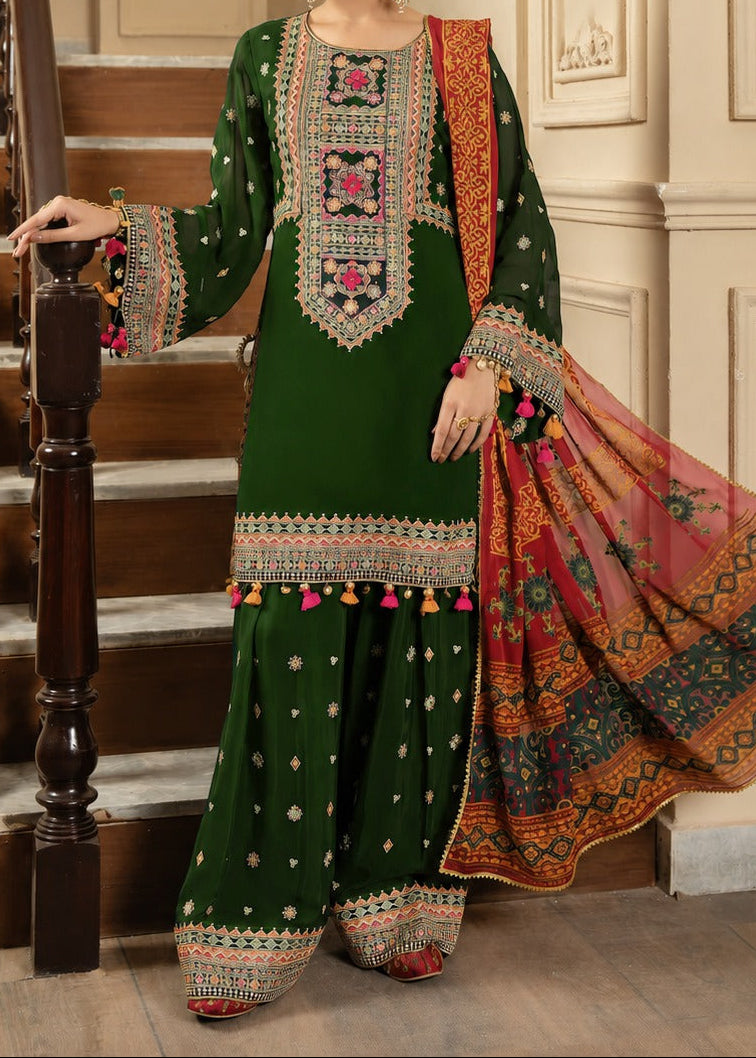 Grace W1093 - Embroidered 3pc Marina Dress With Printed Shawl.