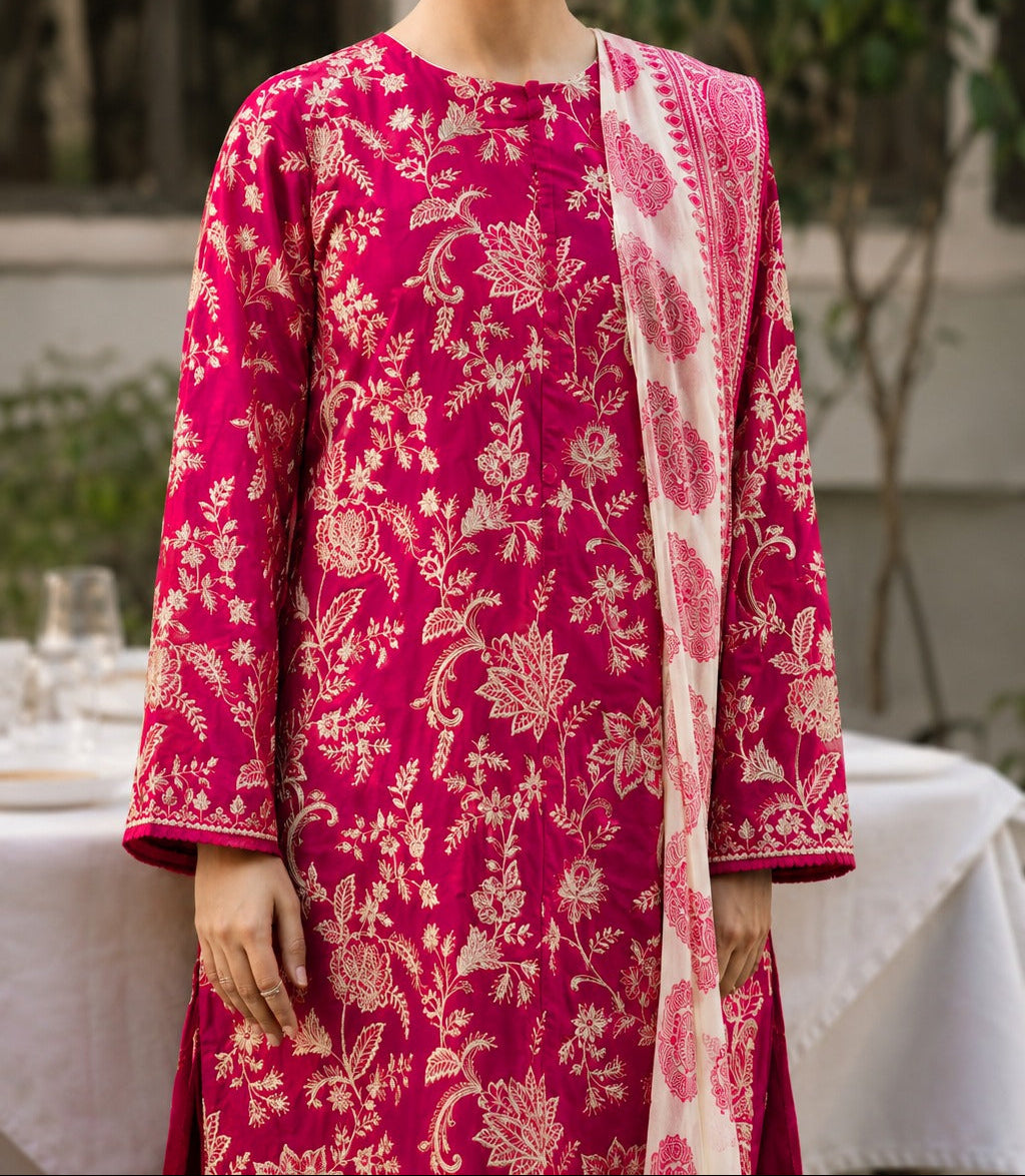 Grace S1538 - Embroidered 3pc Lawn Dress With Printed Lawn Dupatta.