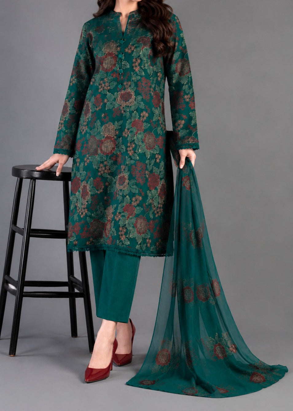 Grace W1118 - Embroidered 3pc Marina Dress With Embroidered Marina Shawl.