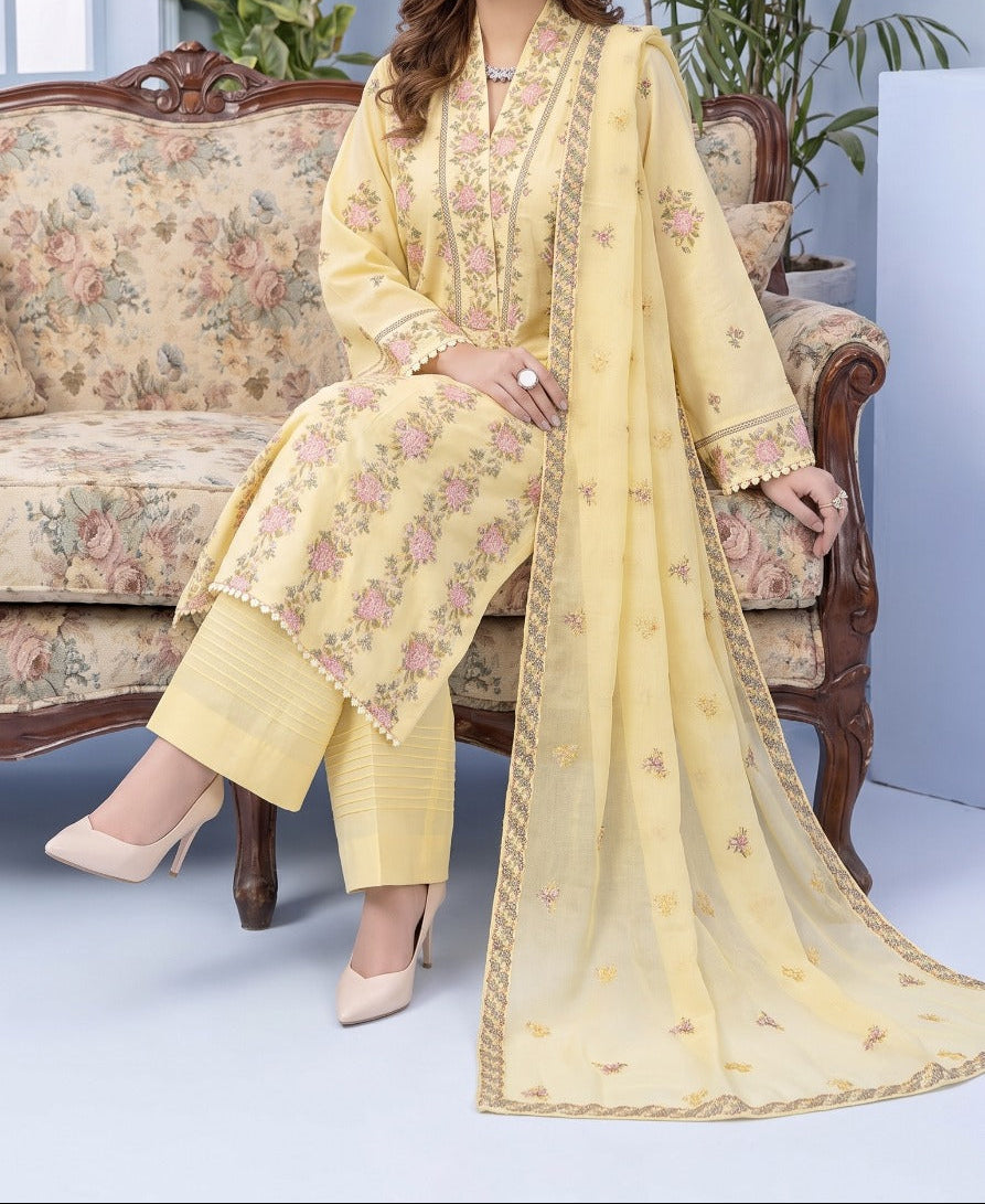 Grace S1551 - Embroidered 3pc Lawn Dress With Embroidered Chiffon Dupatta.