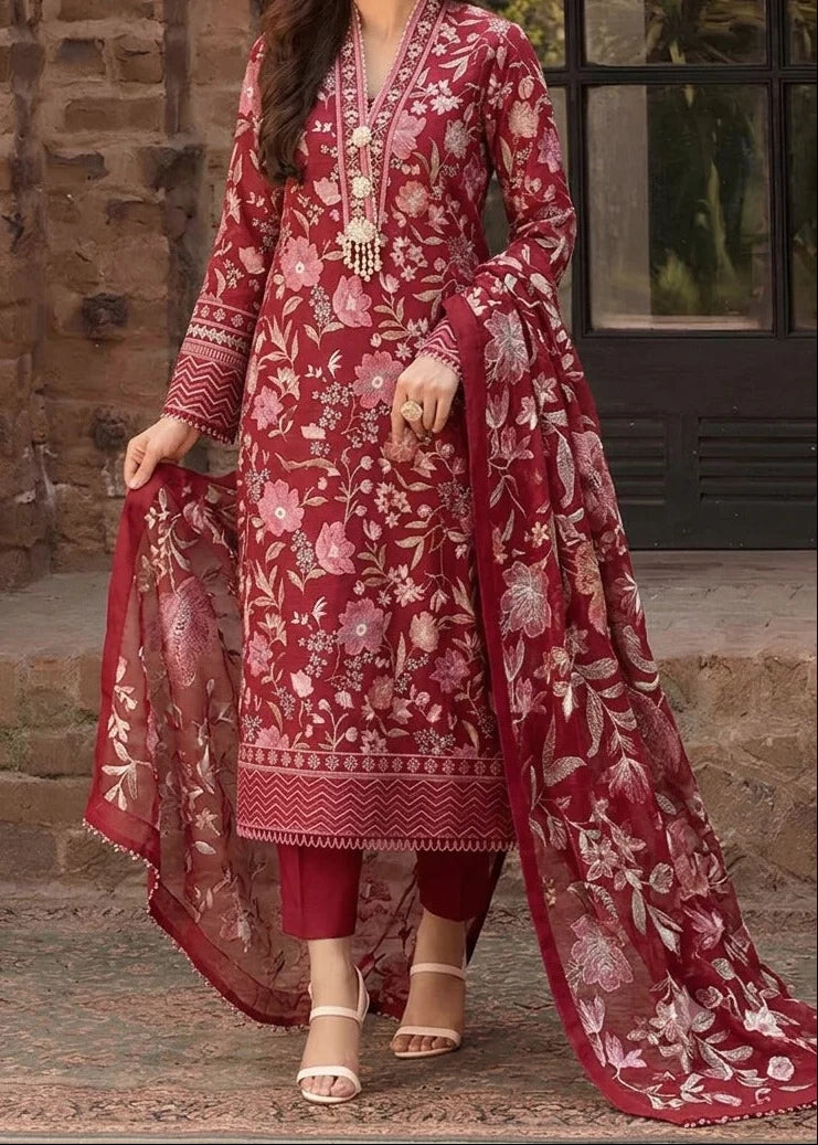 Grace Z-(W1045) - Stitched Embroidered 3pc Marina Dress With Embroidered Chiffon Dupatta.