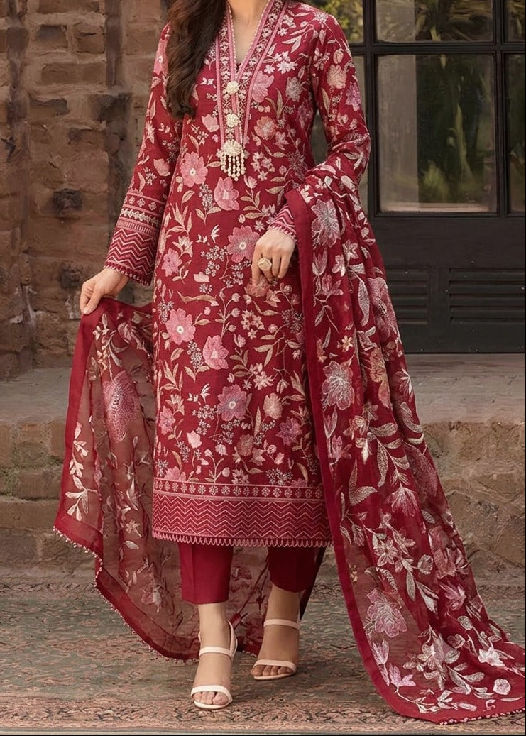 Grace W1045 - Embroidered 3pc Marina Dress With Embroidered Chiffon Dupatta.
