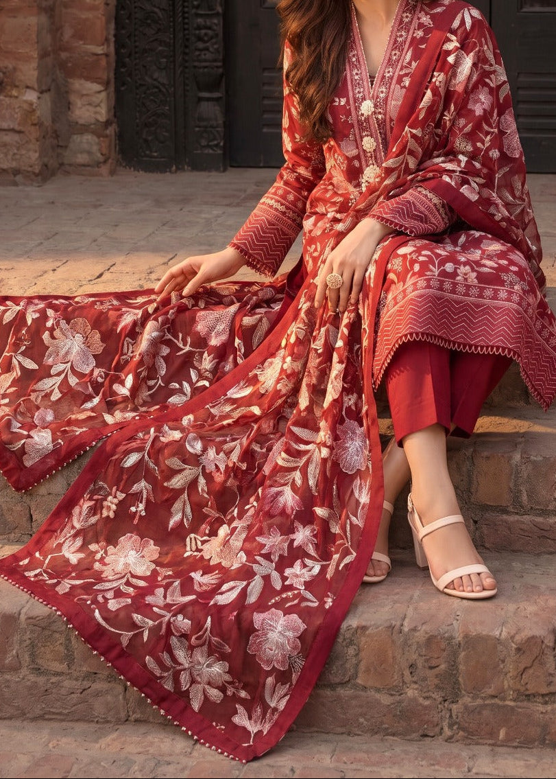 Grace S1559 - Embroidered 3pc Lawn Dress With Embroidered Chiffon Dupatta.