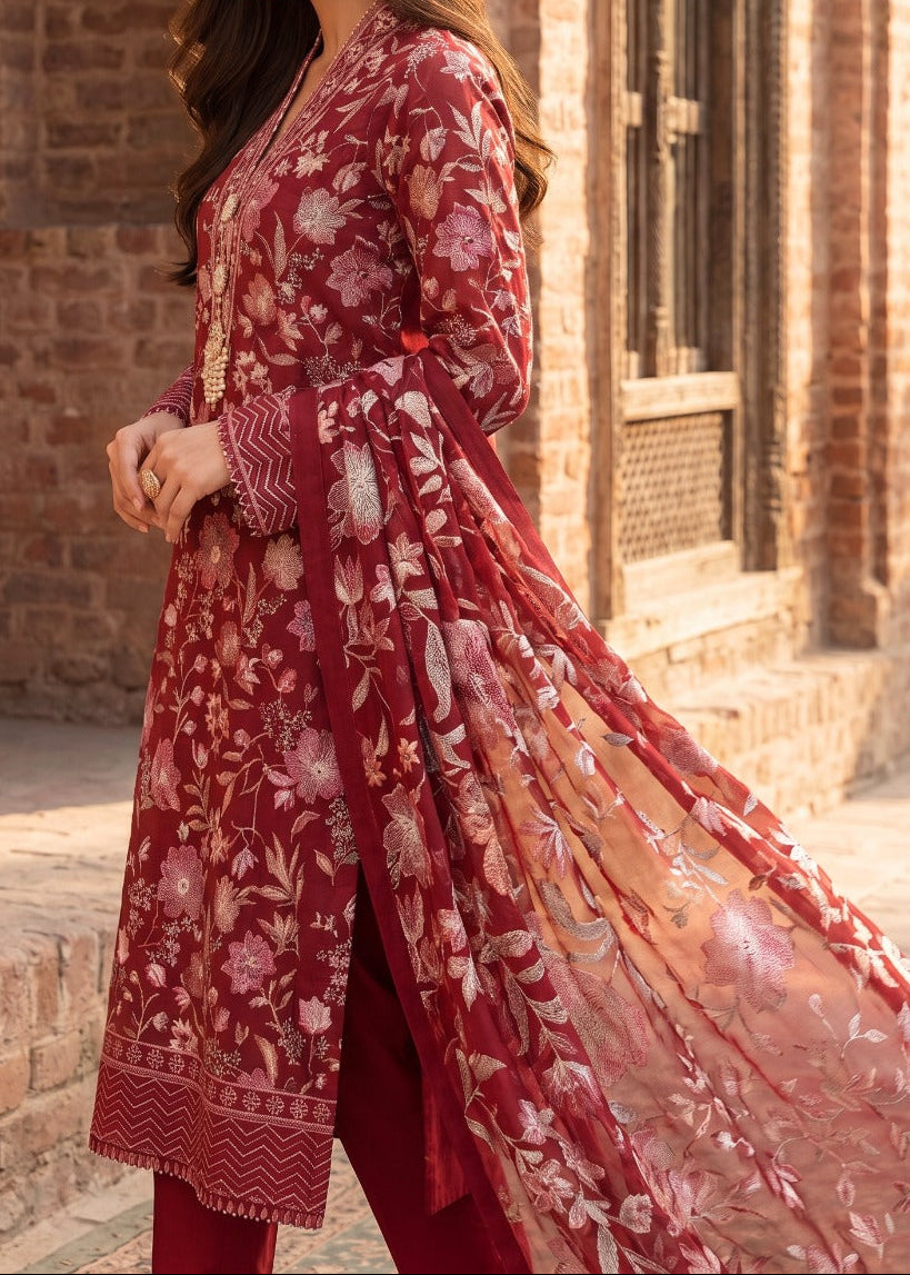 Grace S1559 - Embroidered 3pc Lawn Dress With Embroidered Chiffon Dupatta.