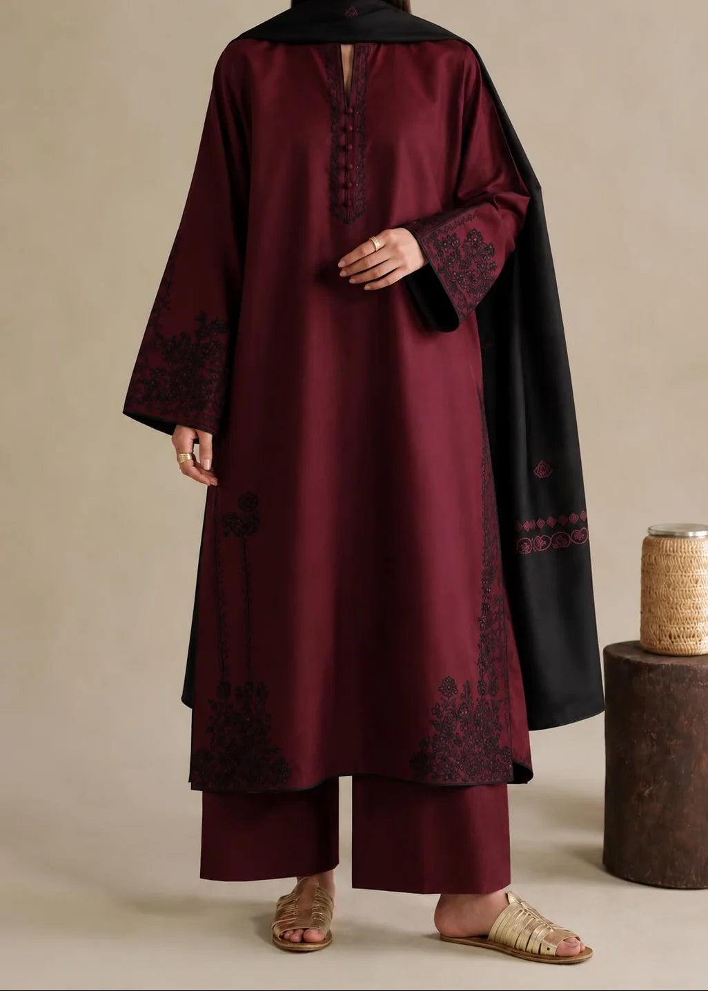 Grace W1052 - Embroidered 3pc Marina Dress With Printed Shawl.