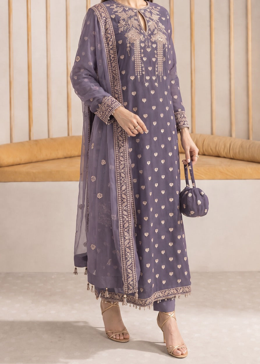 Grace W1024-Embroidered 3pc Marina Dress With Embroidered Khadi Net Dupatta.