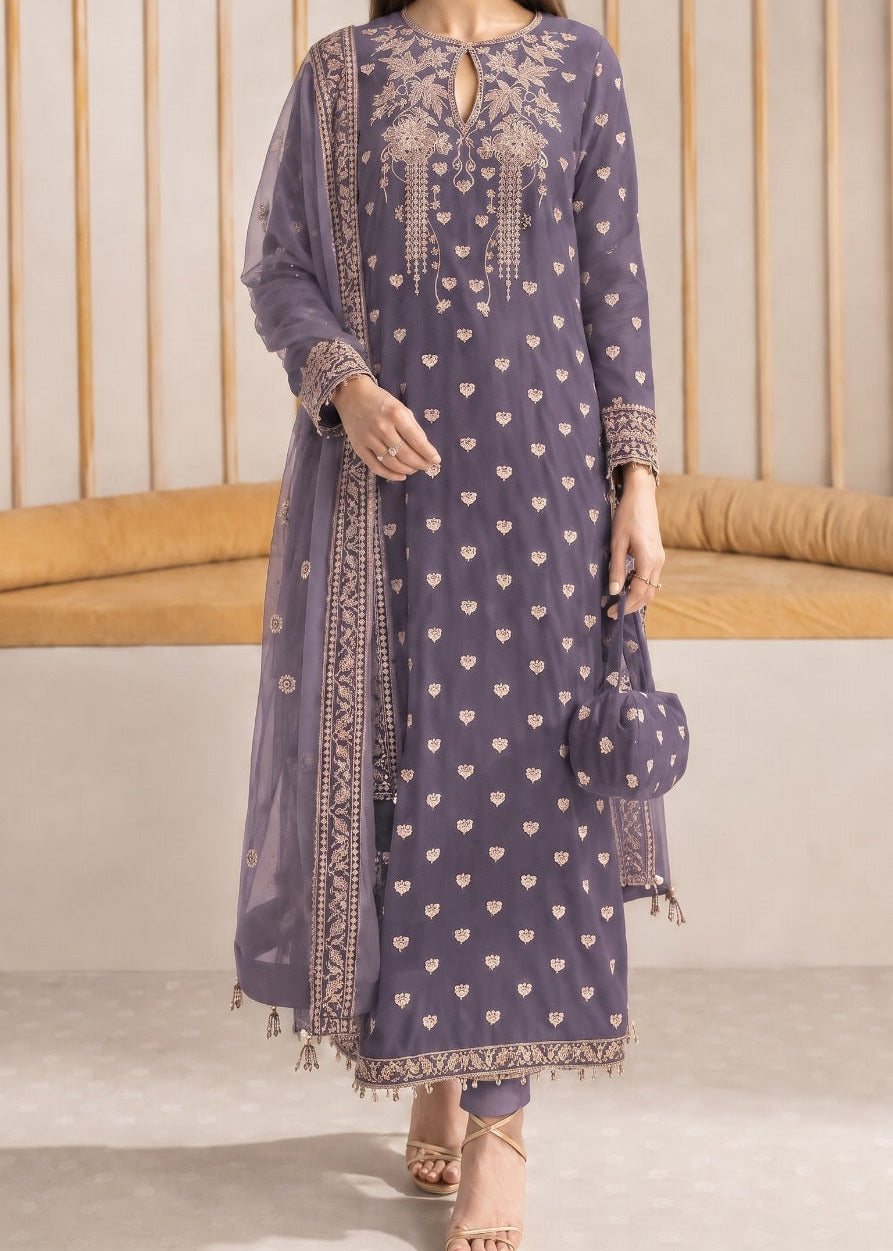 Grace W1024-Embroidered 3pc Marina Dress With Embroidered Khadi Net Dupatta.
