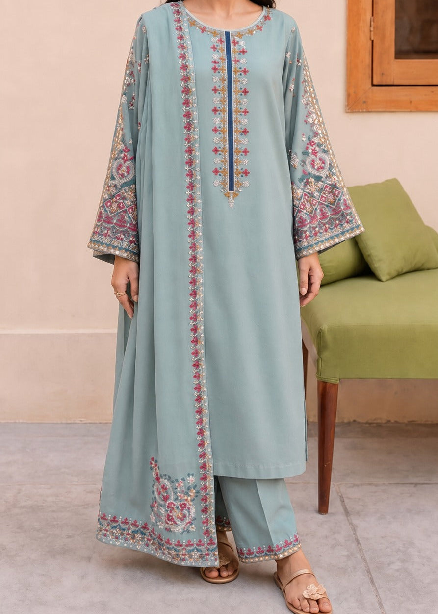 Grace S1591-Embroidered 3pc Lawn Dress With Embroidered chiffon Dupatta.