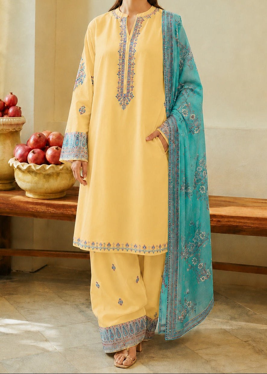 Grace S1592-Embroidered 3pc Lawn Dress With Printed chiffon Dupatta.