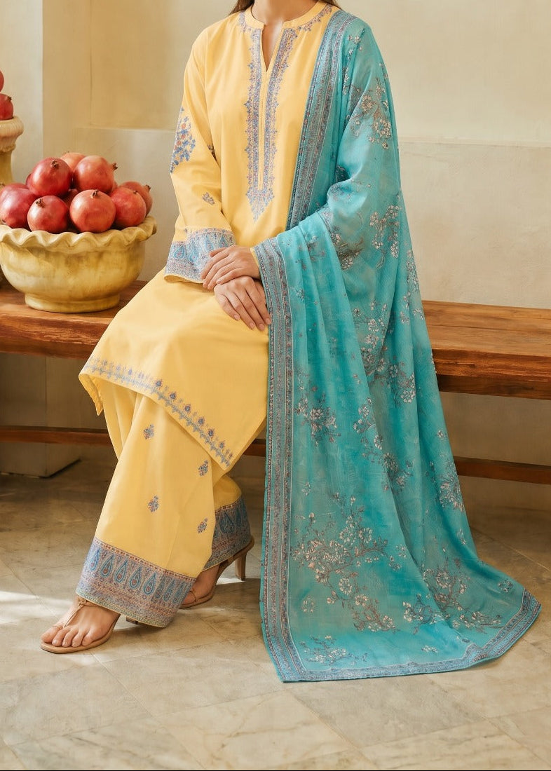Grace S1592-Embroidered 3pc Lawn Dress With Printed chiffon Dupatta.