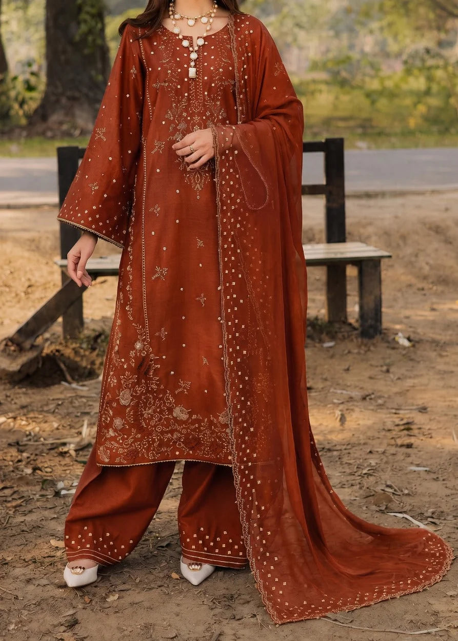 Grace W1073 - Embroidered 3pc Marina Dress With Embroidered Chiffon Dupatta.