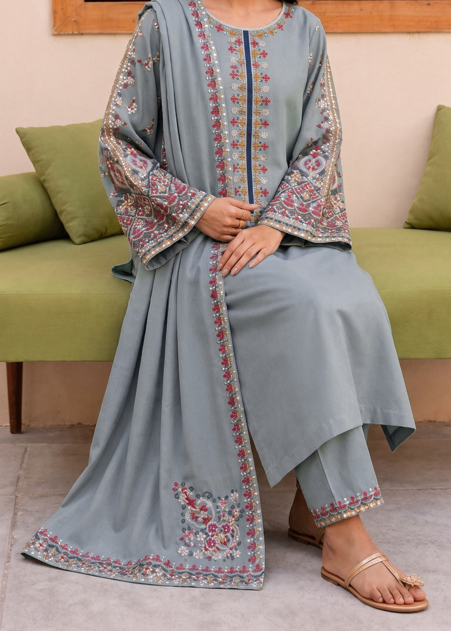 Grace S1591-Embroidered 3pc Lawn Dress With Embroidered chiffon Dupatta.